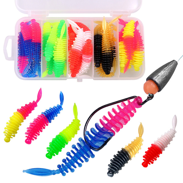 Micro Tail Insect Soft Fishing Lure Soft Baits Lake River Trout Bass  Fishing Lures Soft Silicone Grubs Tailed Fishing Worm Bait 40Pcs