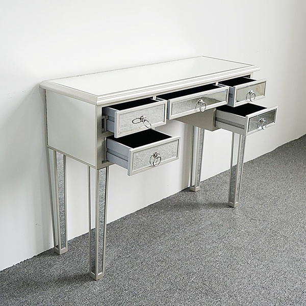 Modern Mirrored Desk Home Console Table, Mirrored Vanity With Drawers