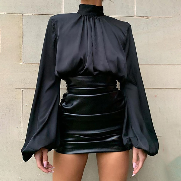 Fashion Highneck Lantern Sleeve Casual 