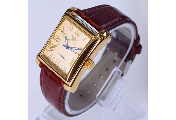 atleet nieuws Verhoog jezelf SEWOR Rectangular Men Women Watches Luxury Automatic Mechanical Watch Roman  Display Antique Leather Wristwatch | Wish