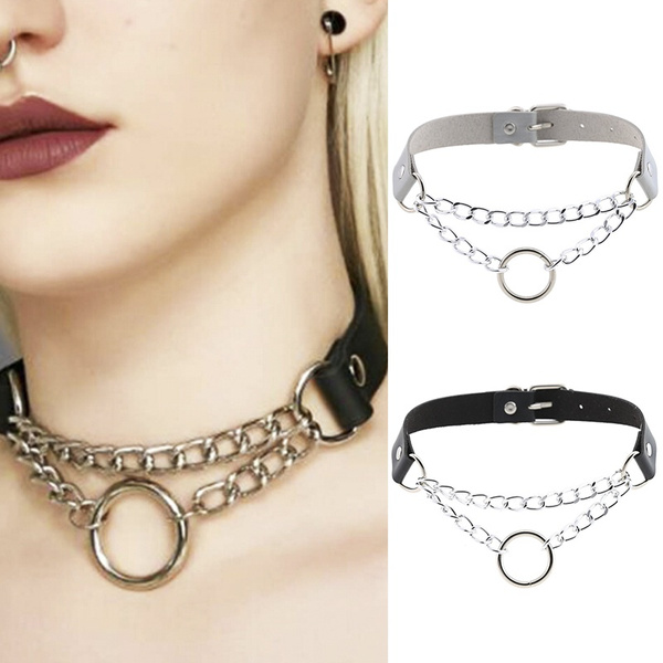 Punk Leather O Ring Pendant Choker Necklace Belt Collar Chain Gothic Jewelry Wish