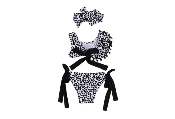 TEVEQ Kids Girl Baby Swimwear Leopard Printed Bow Bikini Swimsuit Beach Set