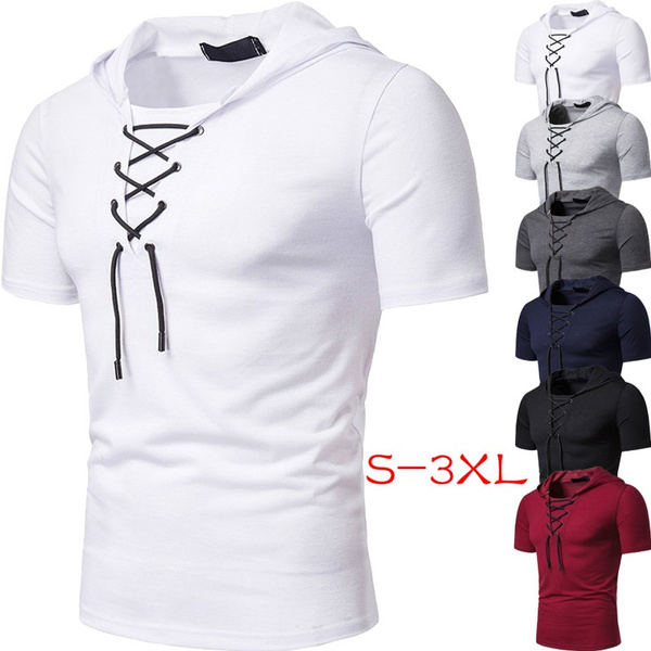Summer Men's Fashion T Shirt Short Sleeve Hoodie Hip Hop Stylish Hooded T  Shirt