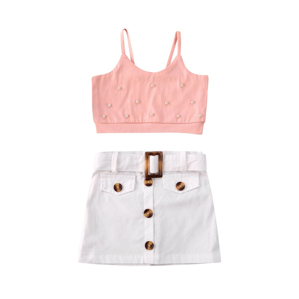 2Pcs Baby Girls Crop Tops Short Dress 