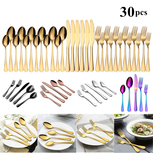 30pcs Gold Tableware Set Stainless Steel Dinnerware Set Cutlery Set