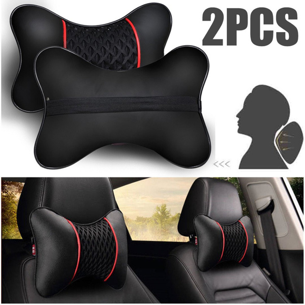 2x PU Leather Knitted Car Seat Pillow Headrest Neck Cushion Universal