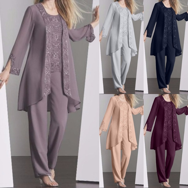 5 Color Women Chiffon Suit 3 Pcs/set Loose Long Sleeves Cardigans Solid ...