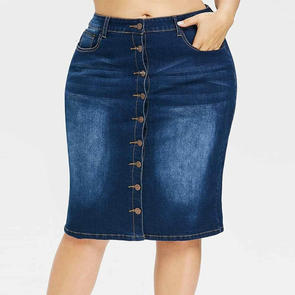 plus size button jean skirt
