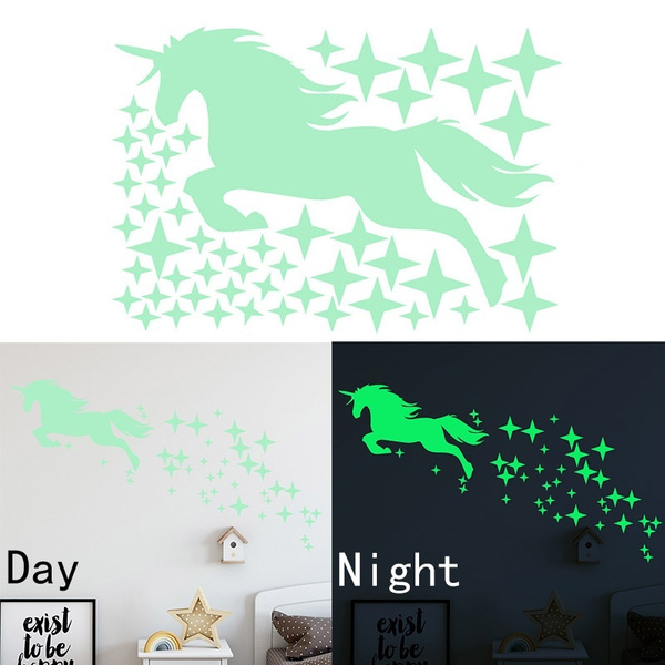 Unicorn Vinyl Wall Decals Glow in The Dark Stars DIY Kids Girls Bedroom Home Nur