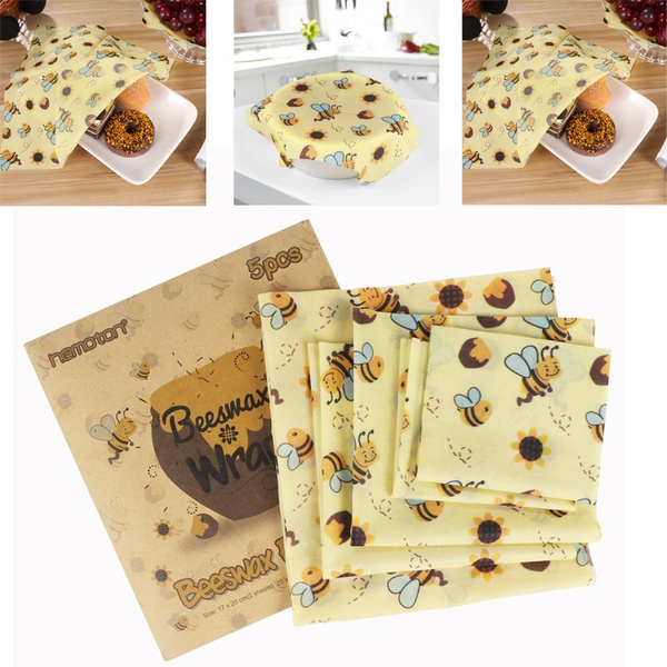 Hemoton 5 Sheets Reusable Food Grade Beeswax Food Wrap Preservation Wrapper  Cloth for Home Restaurant