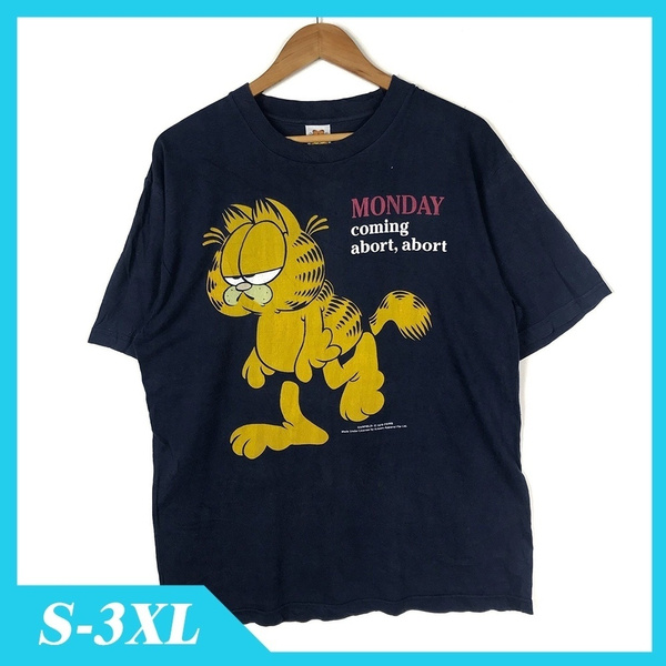 Vintage 90s Garfield Monday Coming Abort Blue T Shirt Old