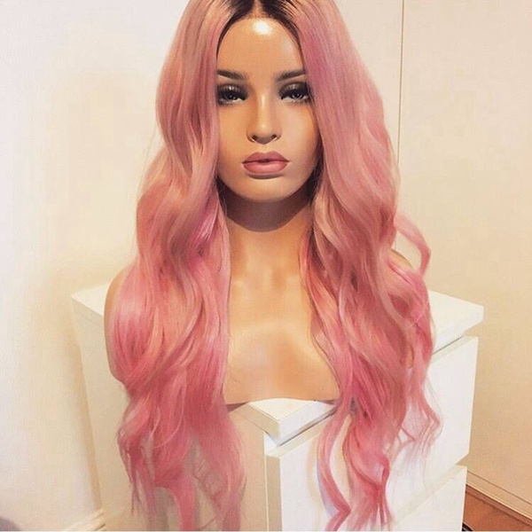 long wavy pink wig