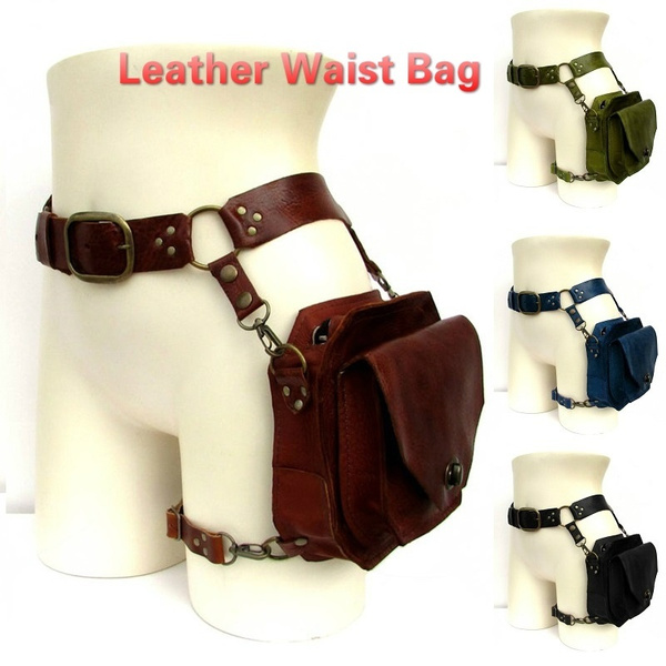 Aged Leather Hip Bag Belt Bag for Larp Medieval Purse 