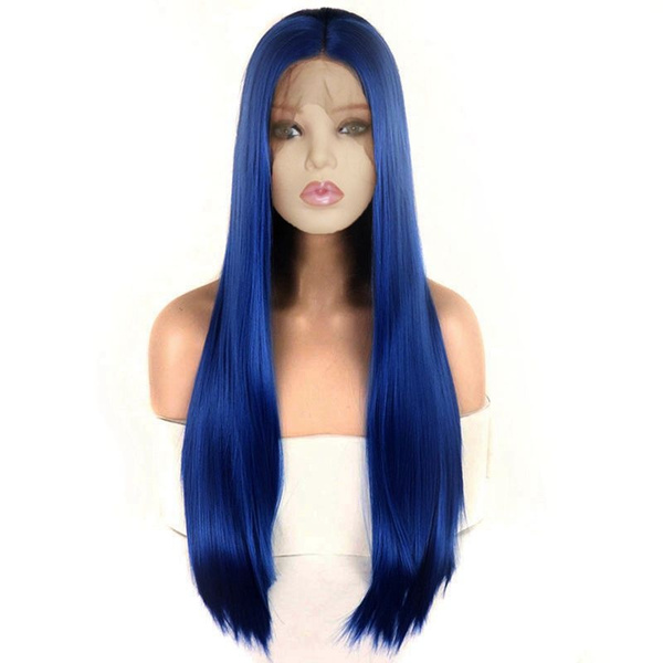 blue straight wig