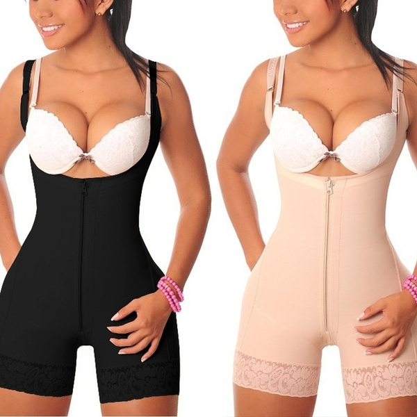 Women Shapewear Tummy Control Fajas Colombianas Zipper Open Bust Bodysuit Shaper