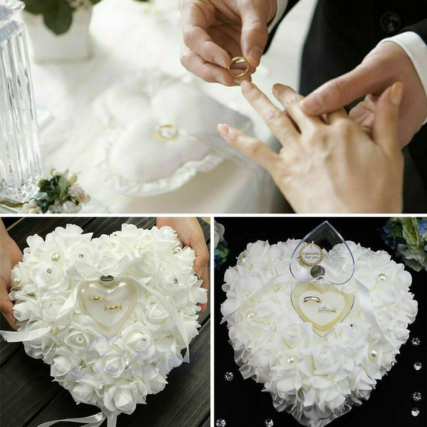 Wedding Ceremony Ivory Satin Crystal Ring Bearer Pillow Cushion Ring Pillow 