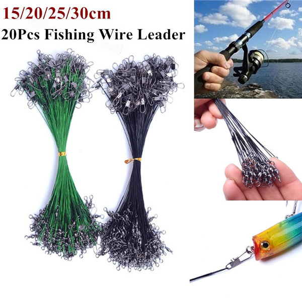20PCS Anti Bite Steel Fishing Line Steel Wire Leader With Swivel Fishing Accesso 