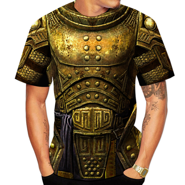 Medieval Gold Knights Templar Armor Print 3d T shirt Personality Cosplay Short Sleeve Costume Tops