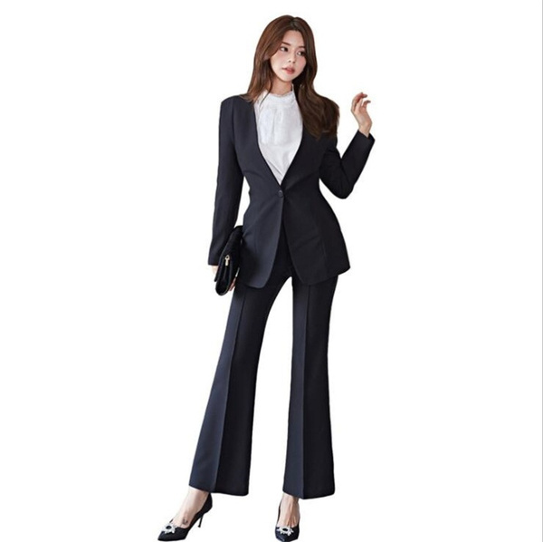 Sleeve Blazer Slim Flare Pants Set 
