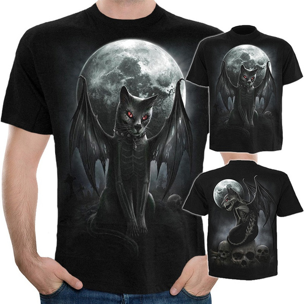 Mens Funny Vintage Gothic Shirt Bat Cat 