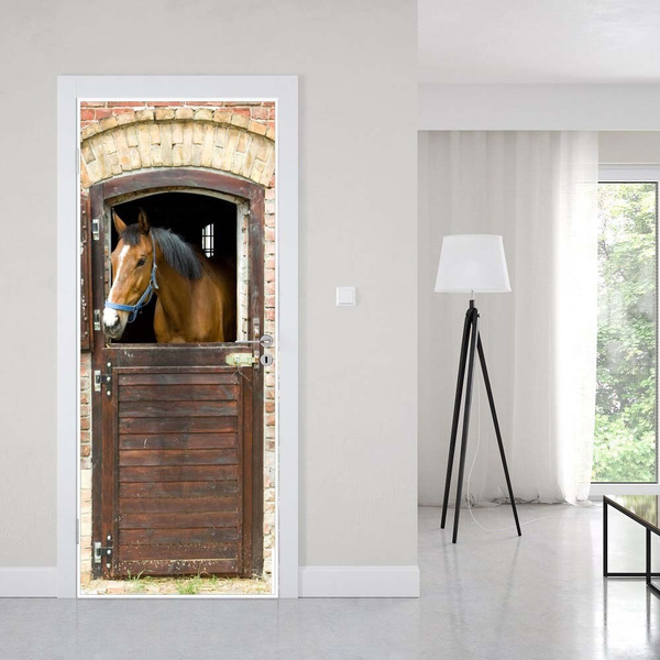 Horse Door Sticker 3D Wall Self-Adhesive Door Decals for Living Room Decor