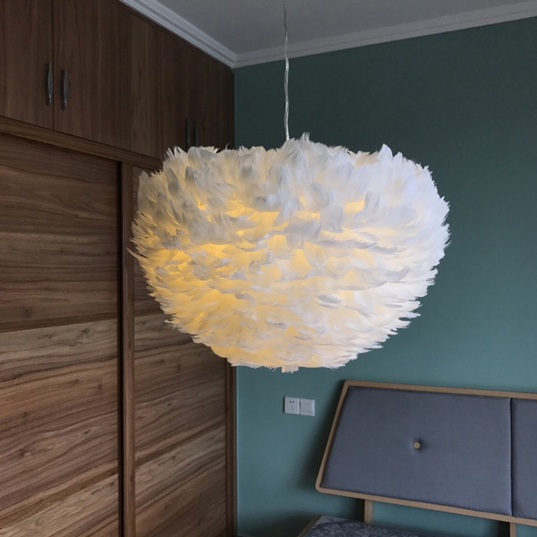 15.7” Modern Pendant Light Feather Shade Chandelier Ceiling Lighting Home Decor