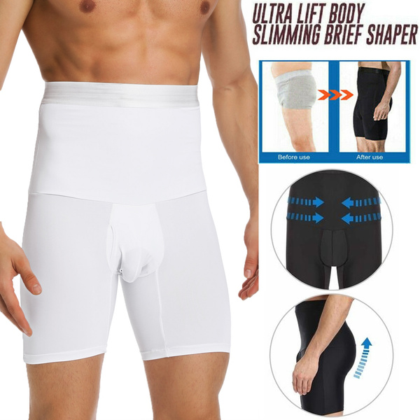 Mens Compression High-Waist Boxer Shorts Tummy Body Shaper Girdle