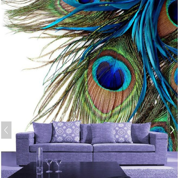 Custom Modern Wallpaper, Peacock Feather Photo Mural For The Living 