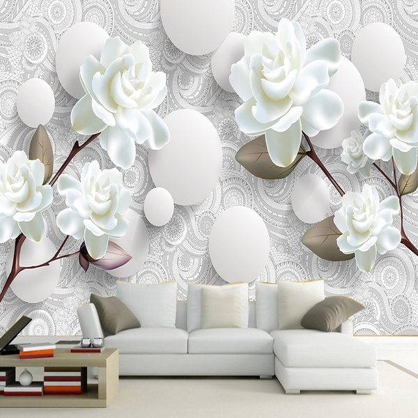 White Floral Paper 3D Modern Fashion Non-woven Flocking Wallpaper Rolls for  Bedroom Kids Room Flower Sticker room decoration