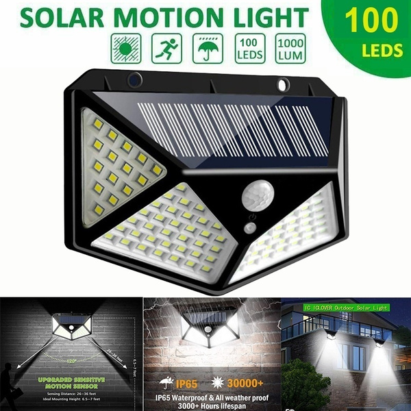 100LED Four-sided Solar Power PIR Motion Sensor Wall Light Outdoor Garden Lamp 