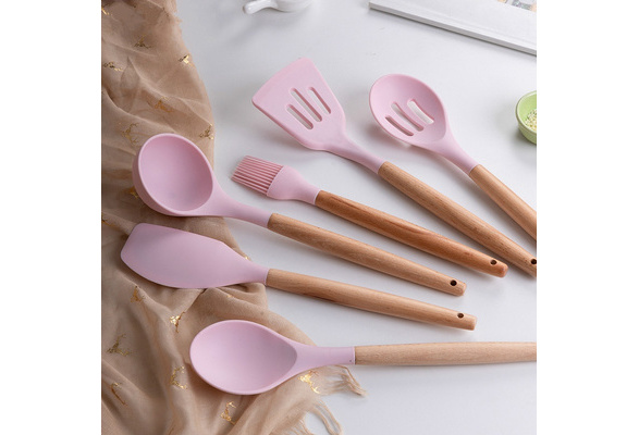 pink wooden kitchen accessories