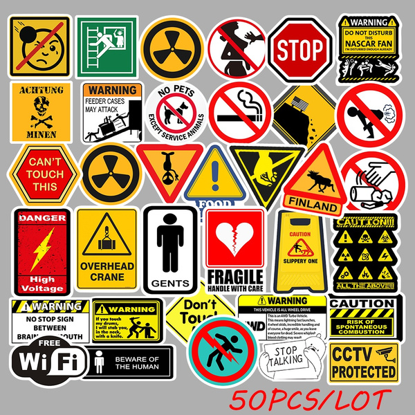 50 Pcs Signs Stickers Danger Warning Banning Reminder Decor Sticker To ...