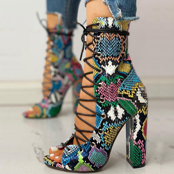 multicolor snake skin boots