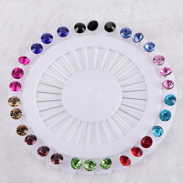 6pcs/lot Party Accessories Silver Mix Colors Hijab Pins Up Crystal Arabic Muslim  Hijab Brooches Pin for Women Safety Head Scarf Pins