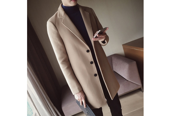 Henraly Male Autumn Winter Coat Turn-Down Collar Wool Blend Men Overcoat Mwn113 