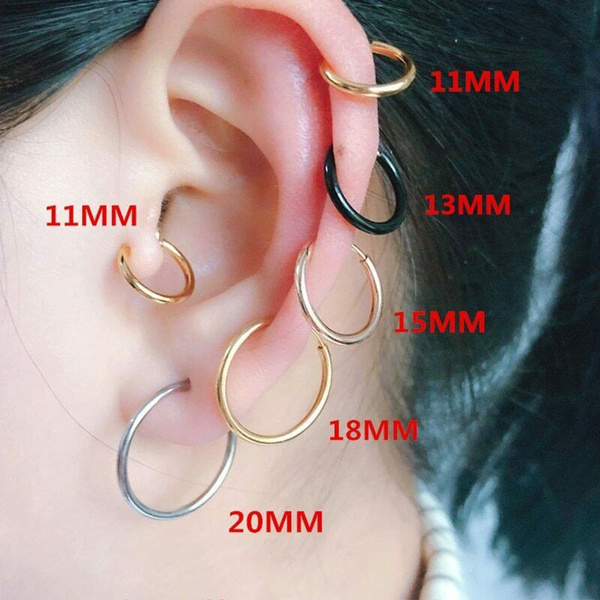 Watkings Retractable Earrings No Need Piercing Men Women Classic Hip-Hop Style Hoop Earrings 11mm~20mm Stainless Steel Earrings