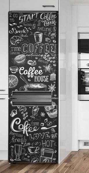 Fridge Wrap, Black & White Fridge Decal, Fridge door sticker Refrigerator  Wraps Coffeee House Decal Vinyl Decal Self-Adhesive Coffee house