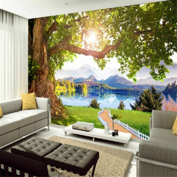 Wallpaper Hermoso Paisaje Mural Paisaje árbol De Fondo De La Pared Papel De Parede Papel Pintado Para Paredes 3 D Wish