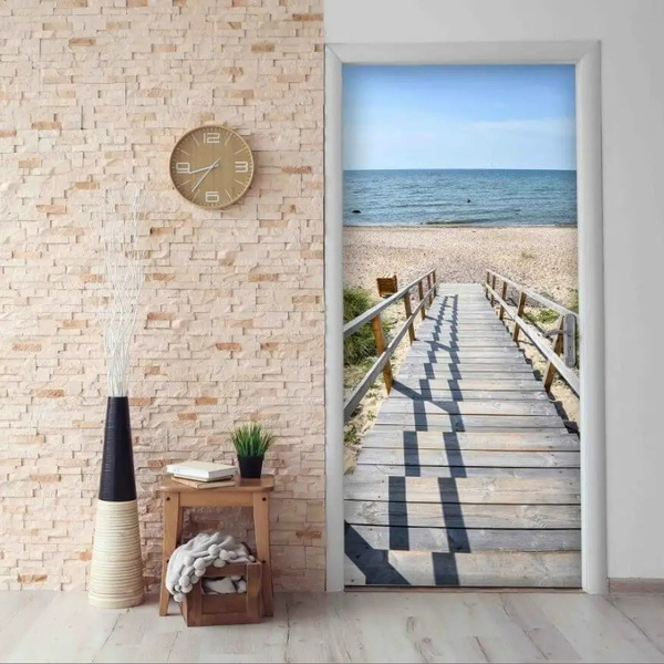 3D Door Wall Mural Beach Stairs Photo Wall Sticker Decal Wall | Self ...