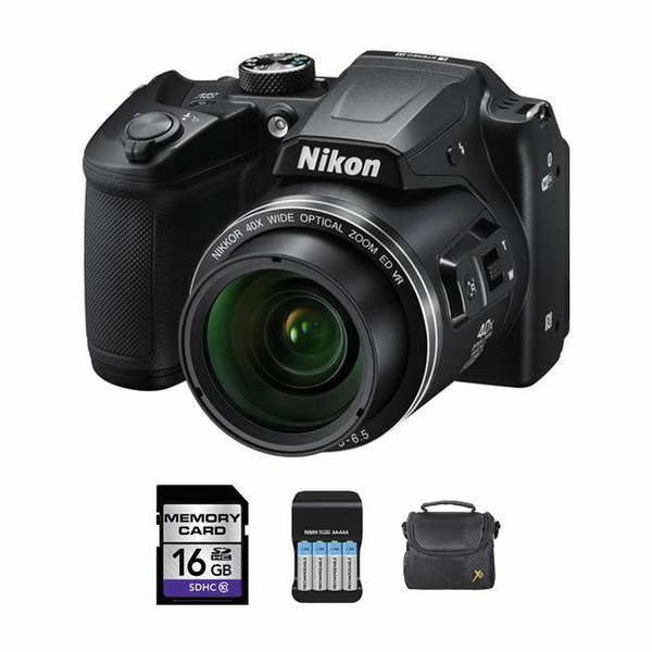 Nikon Coolpix B500 Digital Camera - Black + Extra Batteries, 16GB