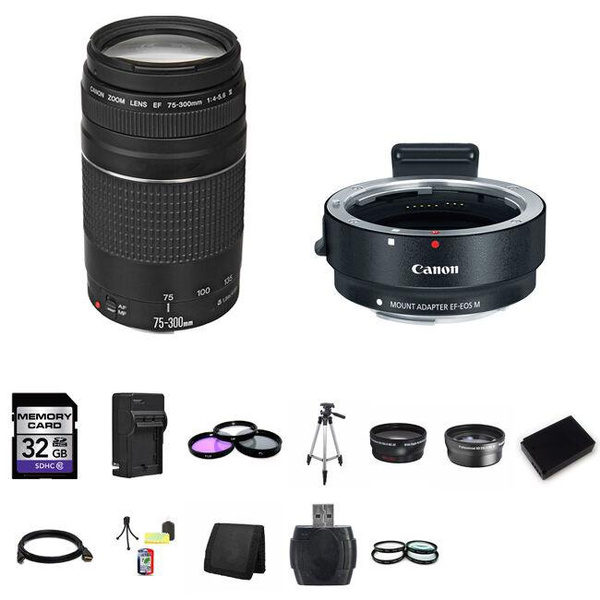 Canon Ef 75 300mm F 4 5 6 Lens W Ef M Adaptor For Ef Ef S Lenses 32gb Package Wish Canon Ef 75 300mm F 4 5 6 Lens W Ef M Adaptor For Ef Ef S Lenses 32gb Package Wish