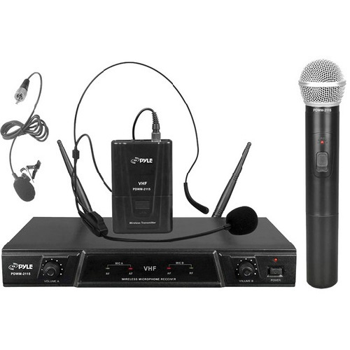 Pyle 2 Dual Channel Wireless Microphone System Portable VHF Audio