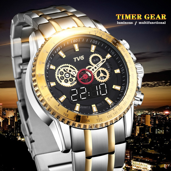 Reloj Deportivo Casual Para Hombre Reloj De Doble Hora Reloj Digital Reloj  De Acero Inoxidable Reloj Resistente Al Agua | Wish