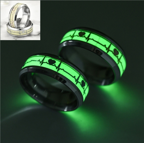 Luminous Heartbeat Ring Stainless Steel Wedding Rings For Men Women
