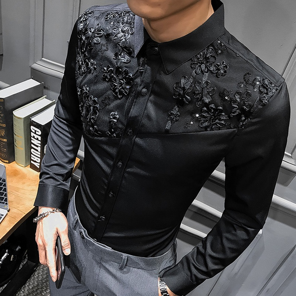 Autumn Nightclub Master Shirt Lace Decoration Men's Hairstylist Shirt | Wish