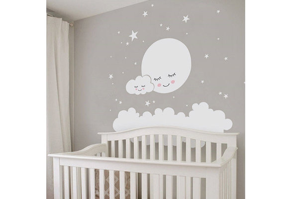 62 62cm Cute White Cloud Star Moon Wall Stickers For Baby Kids Room Pvc Decal Wall Art Home Decor Wish