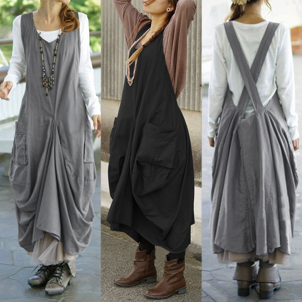 v neck dungaree dress