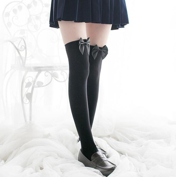 black over the knee socks with bows