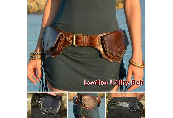 Steampunk Vintage Handmade Multi-pocket Leather Utility Belt Bag Western