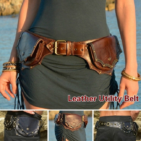 Steampunk Vintage Multi-pocket Leather Utility Belt Medieval Viking Leather Pocket  Belt Handmade Festival Fanny Packs High Quality Hip Belt Boho Gypsy Belt  Bag Fashion Accessories